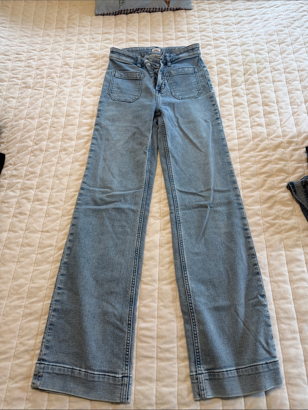 Faherty Light Blue High-Rise Wide-Leg Jeans